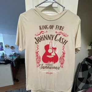 Johnny Cash Ring of Fire T-Shirt - Cream and Red